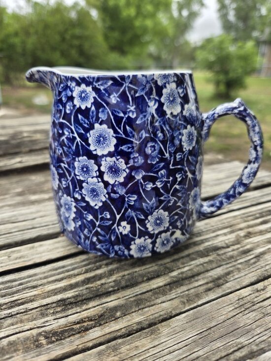 Calico Other - Vintage Cobalt Blue Floral Calico Crownford Creamer Jug Staffordshire England